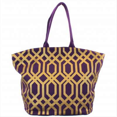 9200 -PURPLE & GOLD TRELLIS DESIGN CANVAS TOTE BAG